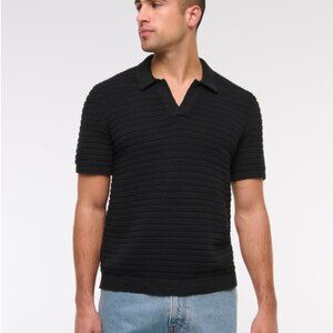 Textural Striped Johnny Collar Sweater Polo
